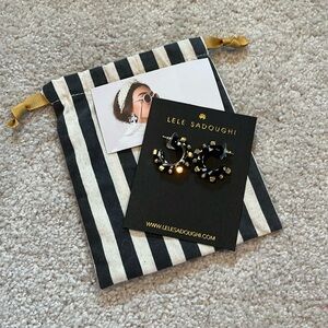 NWT Lele Sadoughi Crystal Block Huggies - Black Terrazzo w/ Crystal